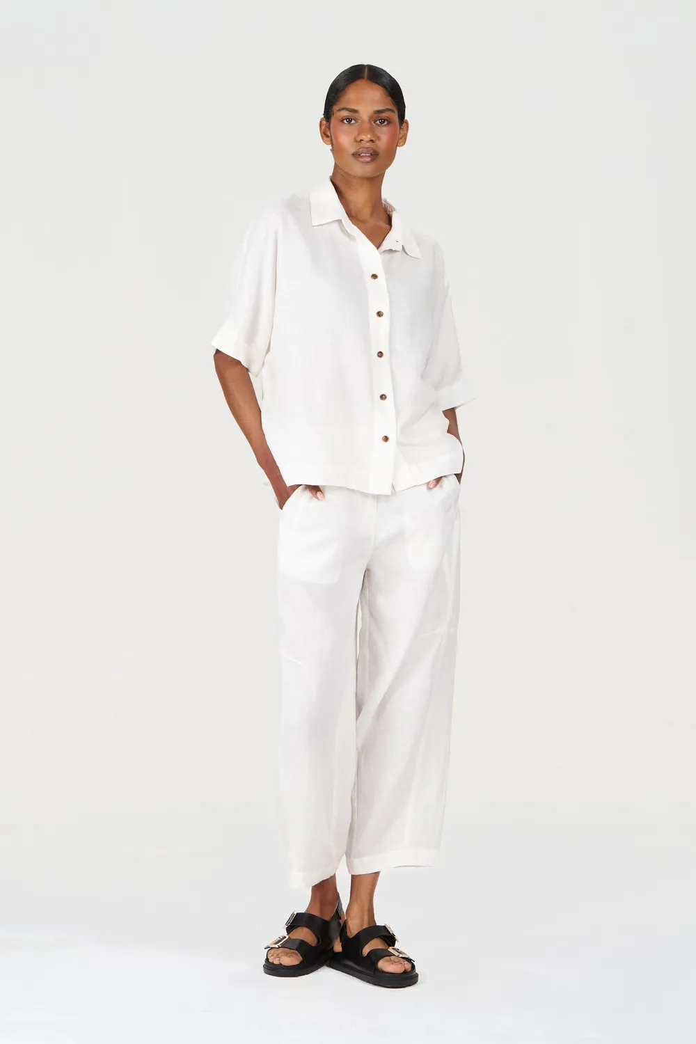 KOMODO KIMONO Bluse Weiß Tencel Leinen Damen