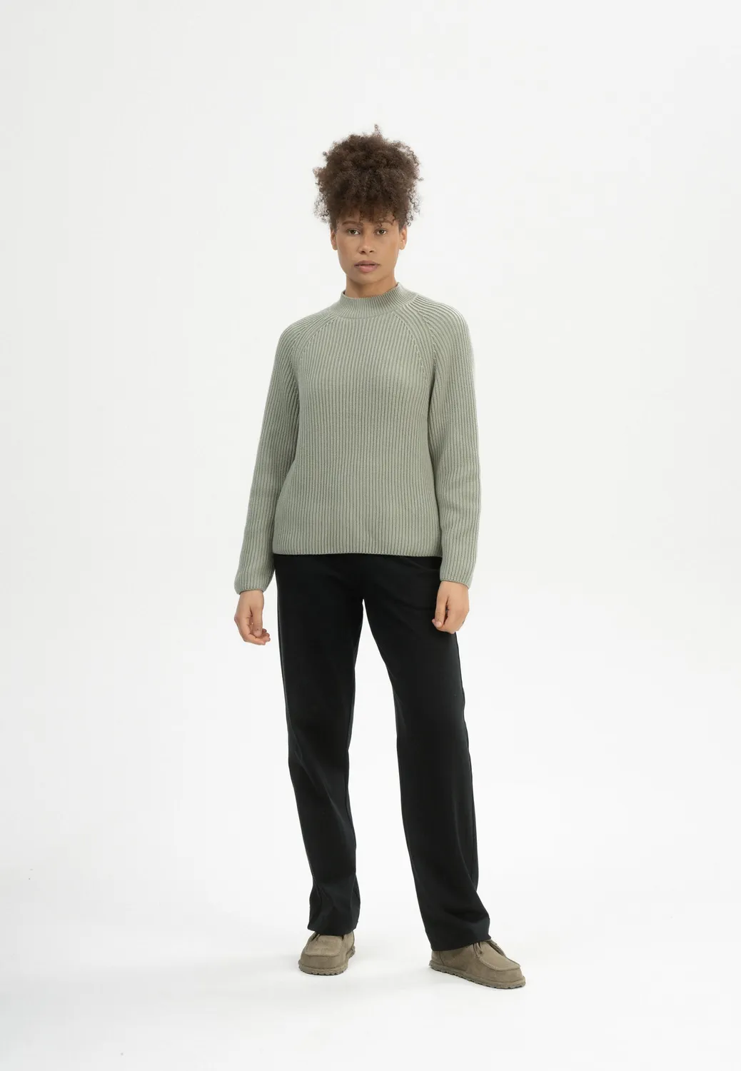 MELA ANALAH Rippstrick Stehkragenpullover navy Bio-Baumwolle