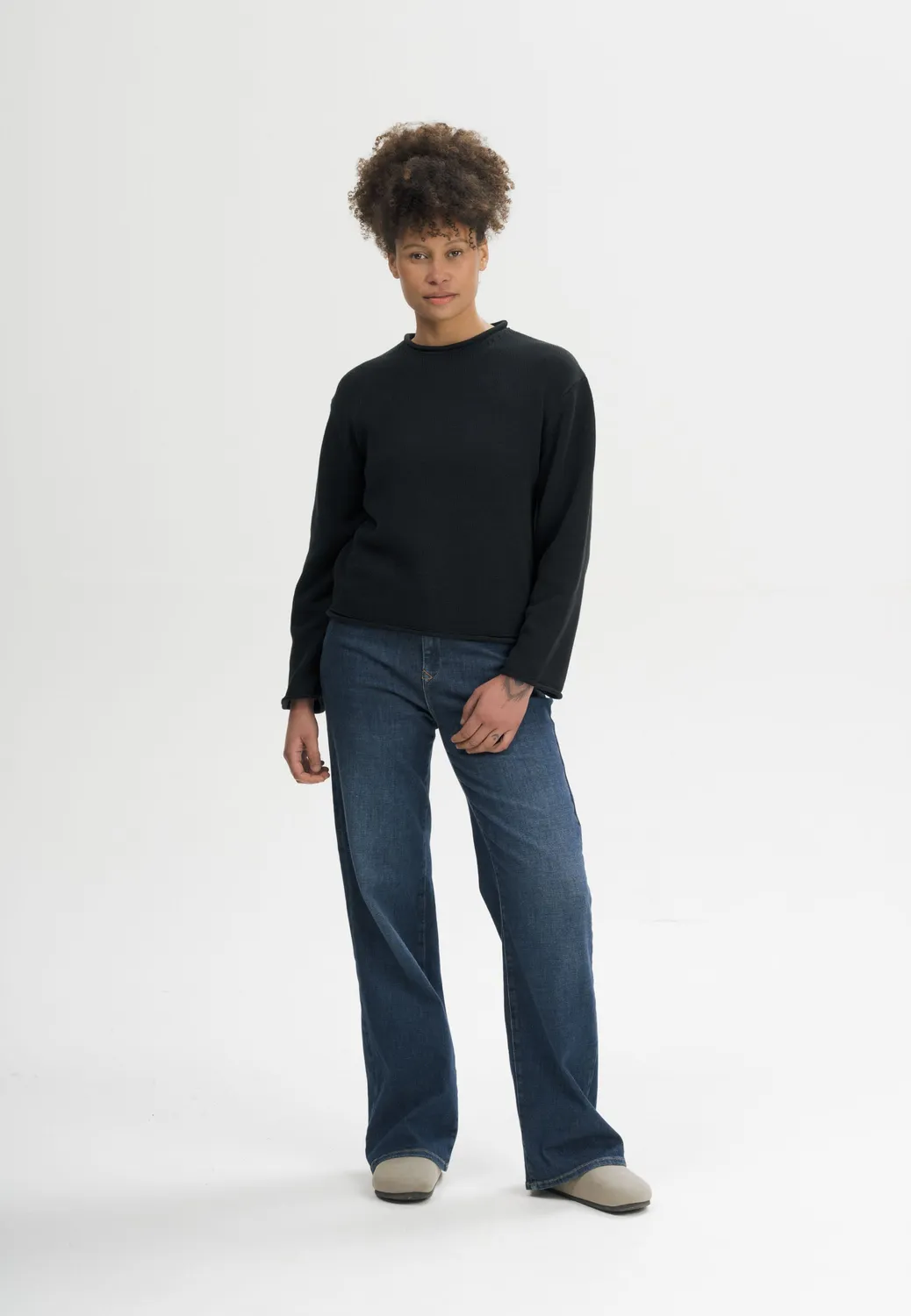 MELA GEETHA Strickpullover kiesel melange aus Baumwolle