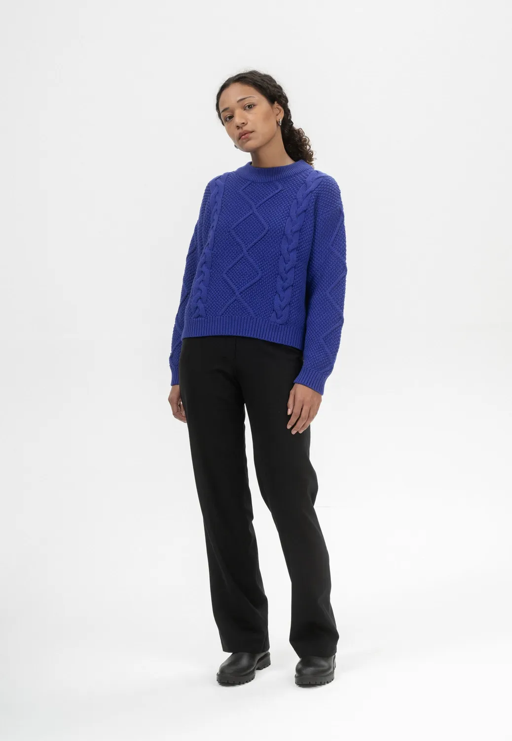 MELA SAMAIRA Zopfstrickpullover schwarz M Baumwolle