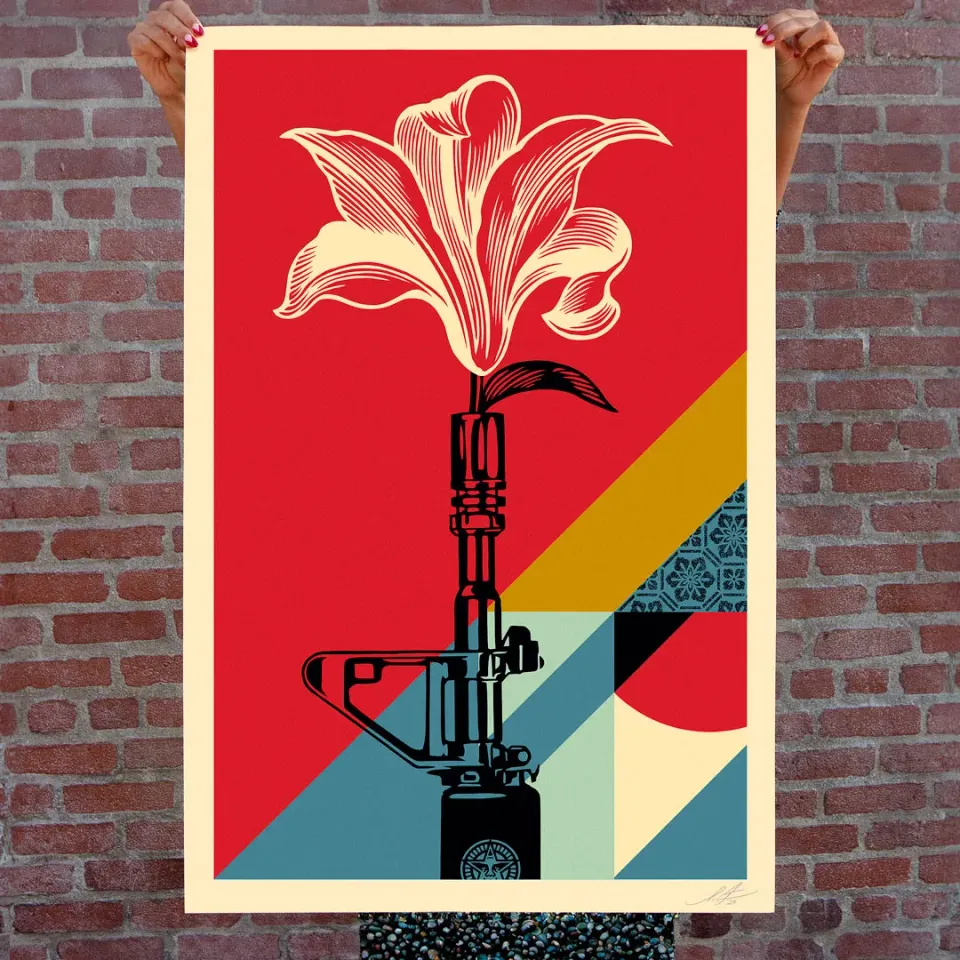 Obey AR-15 Lily Poster Lithographie signiert 91x61