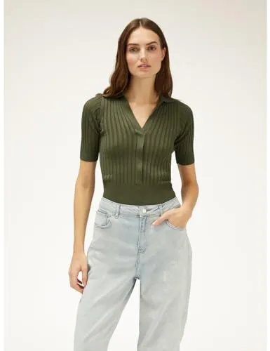 Motivi Pullover Lurex Polo Ripp kurzarm