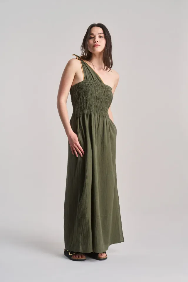 KOMODO BOMA Kleid Khaki Bio-Baumwolle Seersucker