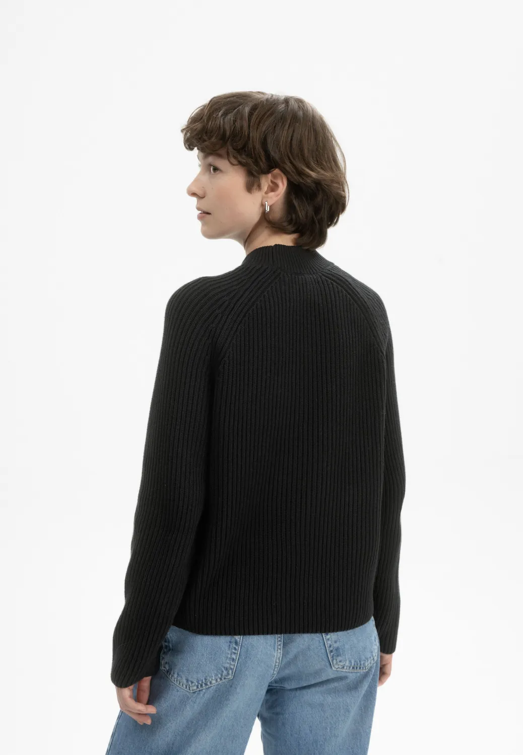 MELA ANALAH Rippstrick Stehkragenpullover navy Bio-Baumwolle