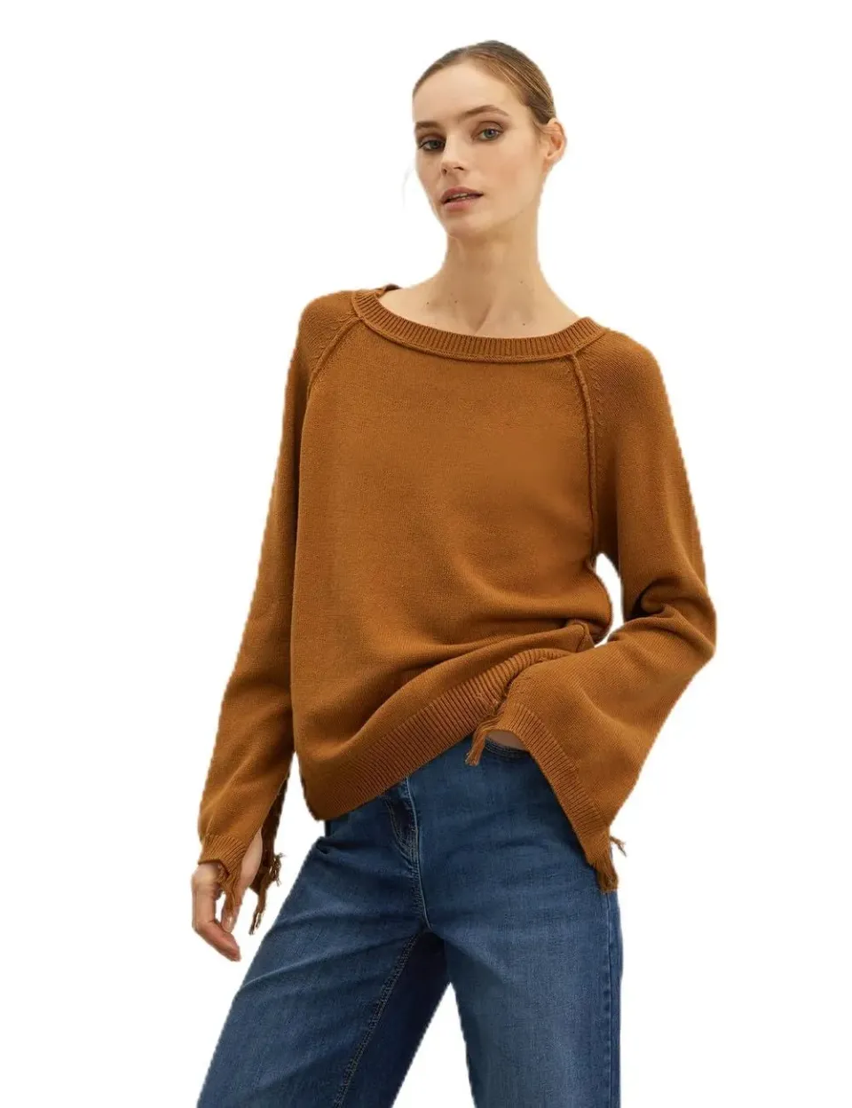 Motivi Pullover mit Ausfransung Baumwollpullover weiß