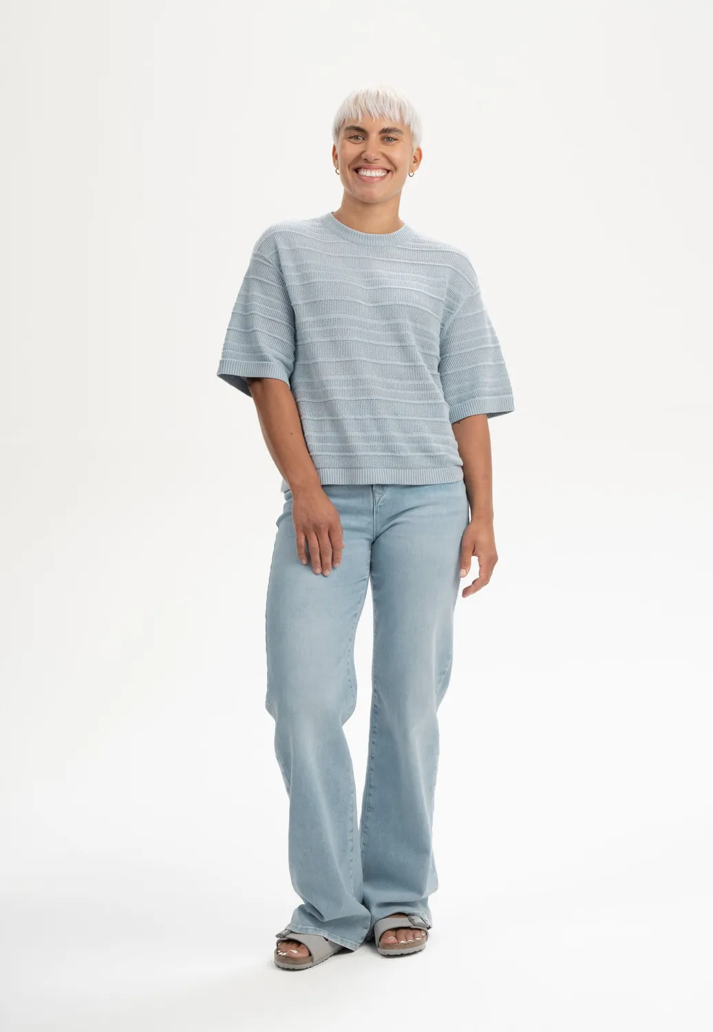 MELA Style AROHI Strick T-Shirt cloudy blue aus Baumwolle