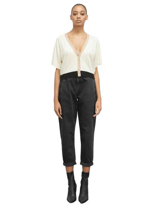 Motivi Basic-Cardigan kurz Kontrastbündchen Cardigan