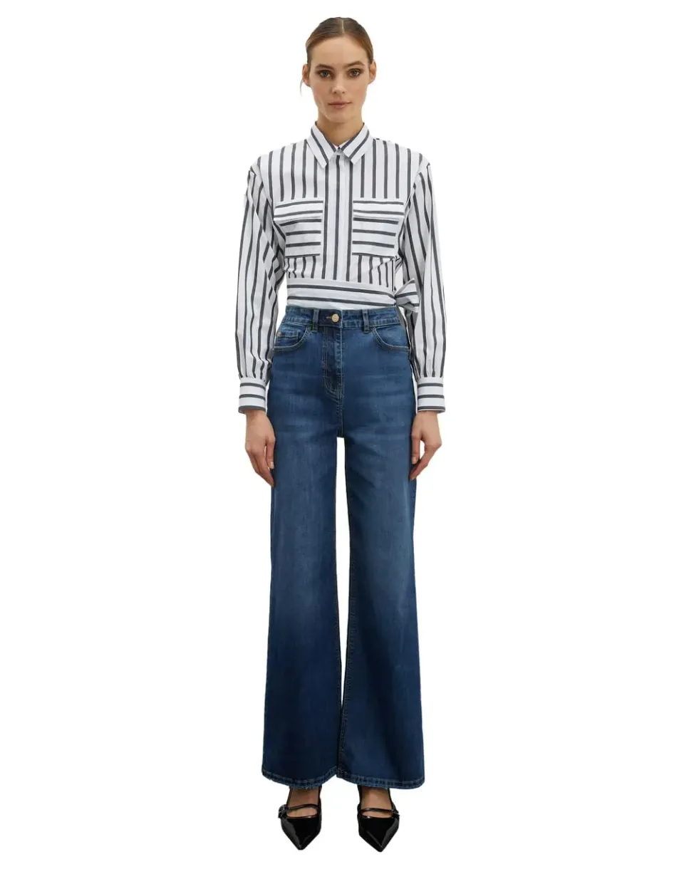 Motivi Lila Jeans weites Bein mittelblau Palazzo