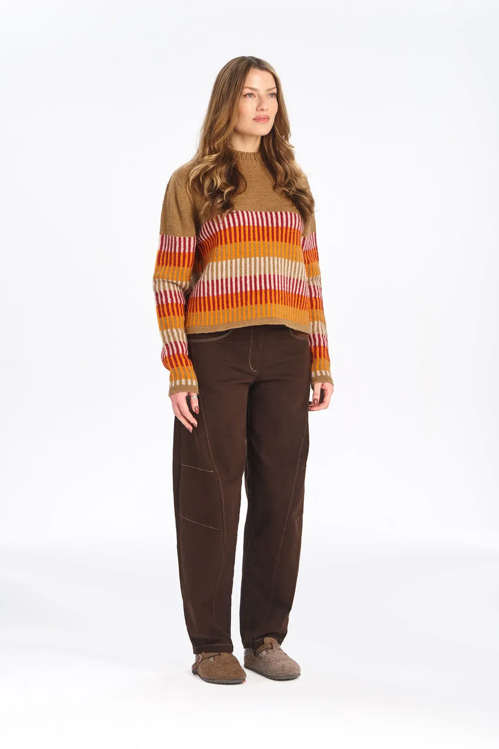Komodo Chloe Lambswool Pullover Sand Streifen Wolle