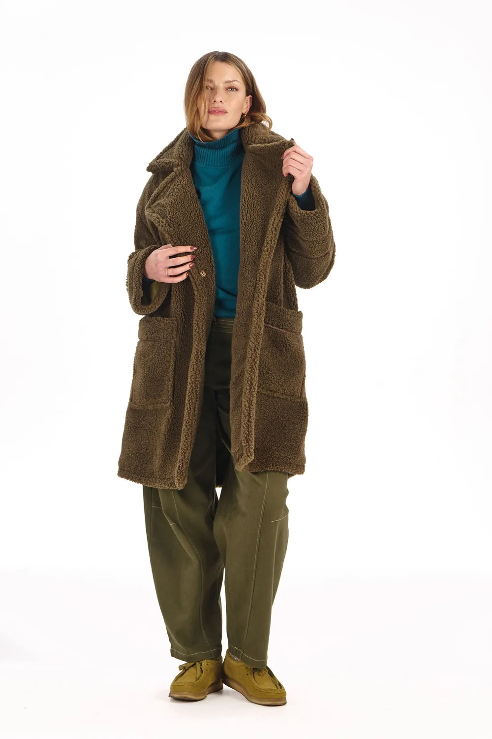 KOMODO DOMINI Recycled Fleece Trenchcoat oliv
