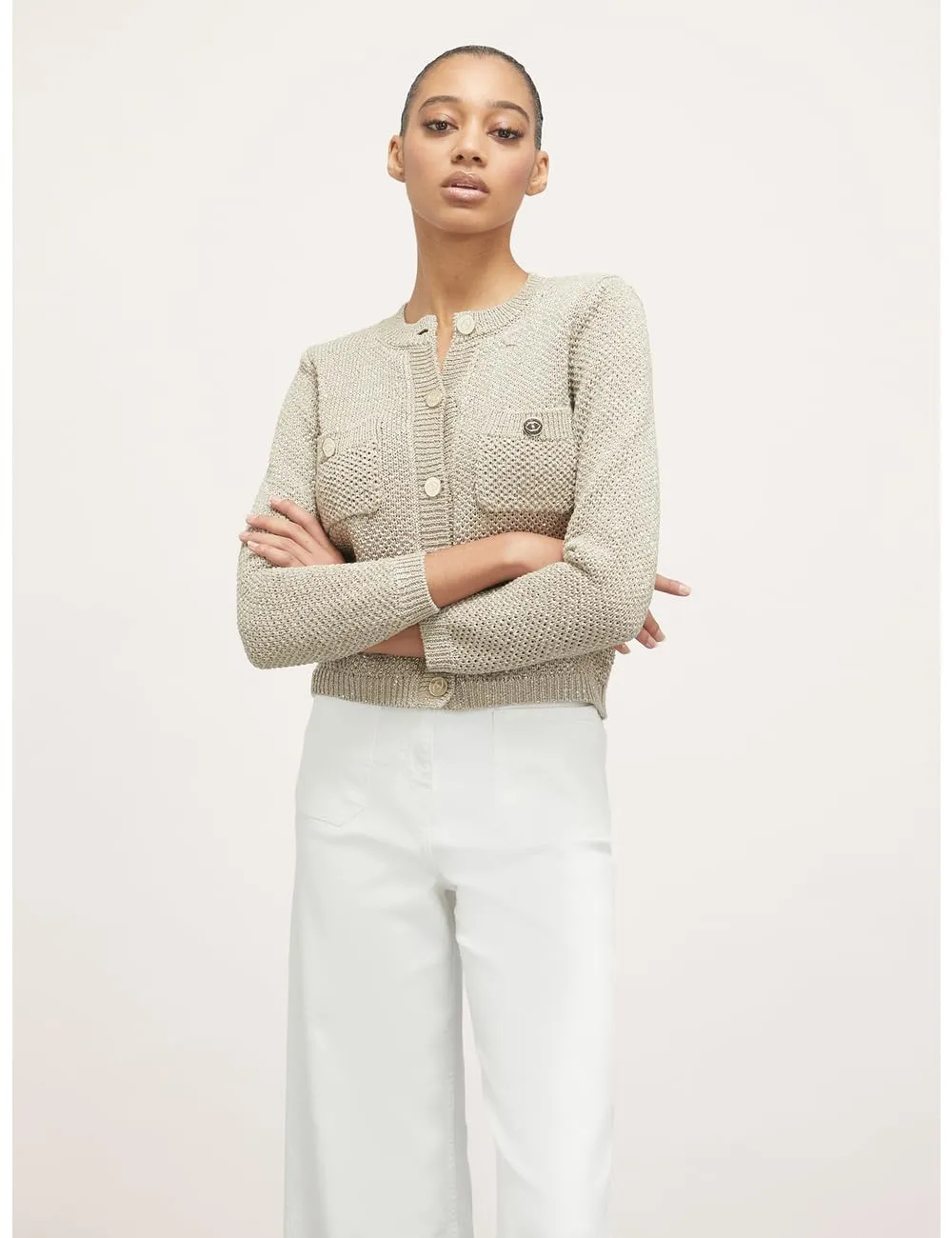 Motivi Kurzer Bouclé-Cardigan Pailletten