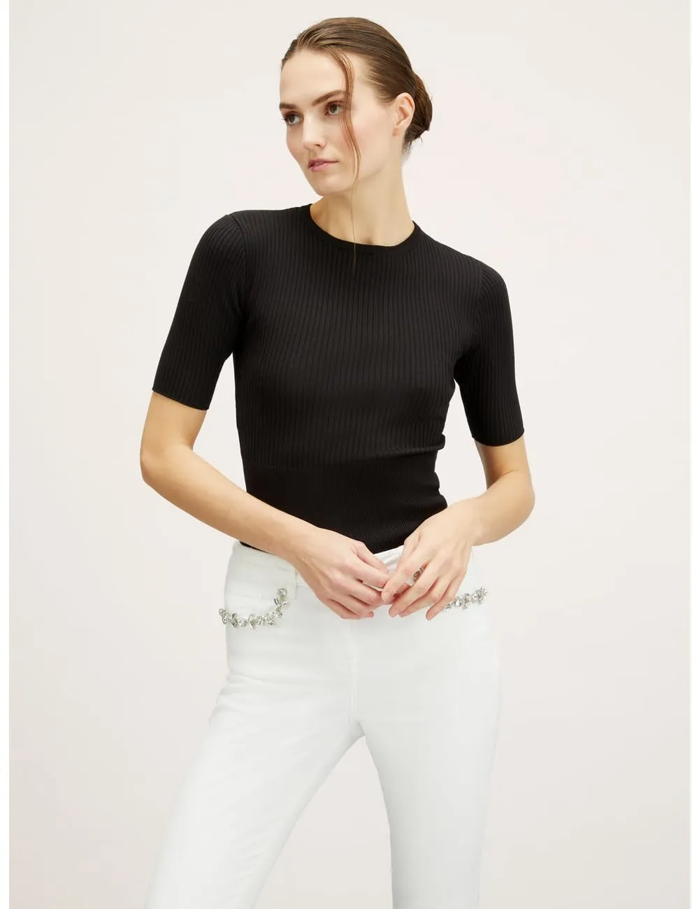 Motivi Ripp-Pullover Kurzarm Viskose Slim