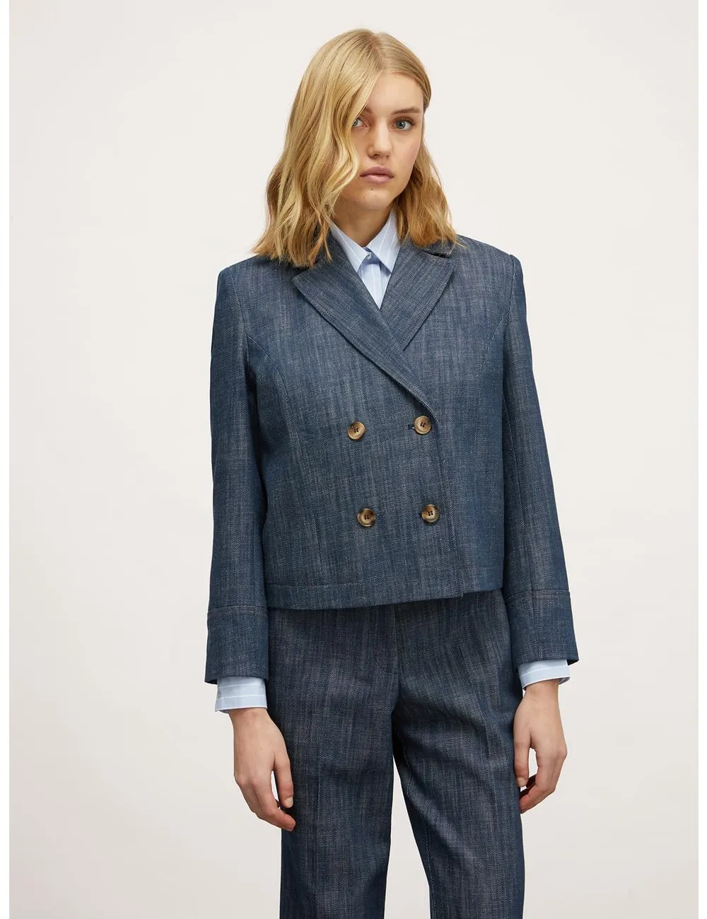 Motivi Denim-Blazer zweireihig Blau 42 geflammt