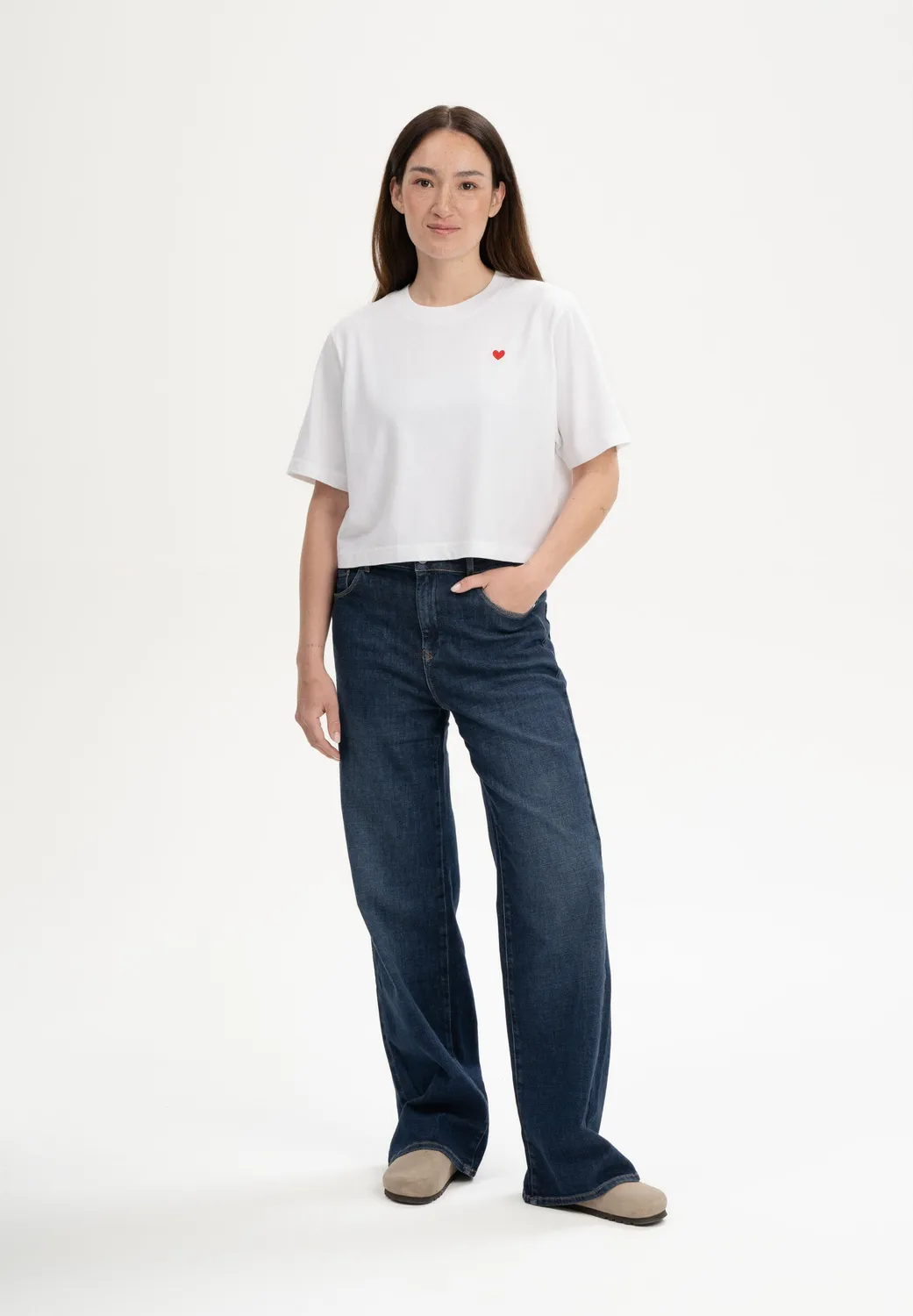 MELA JOSHNA Stickerei Cropped T-Shirt weiß-herz aus Baumwolle