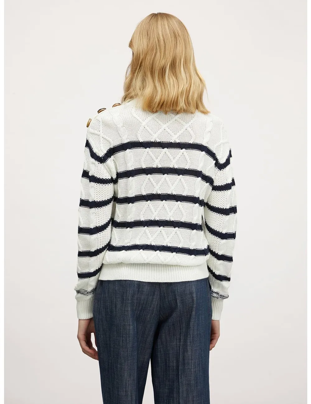 Motivi Zopfmuster Pullover gestreift mit Knöpfen