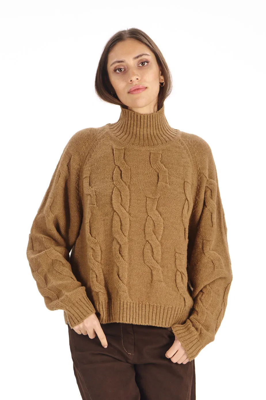 Komodo Broken Lambswool Cable Pullover Camel Zopfstrick