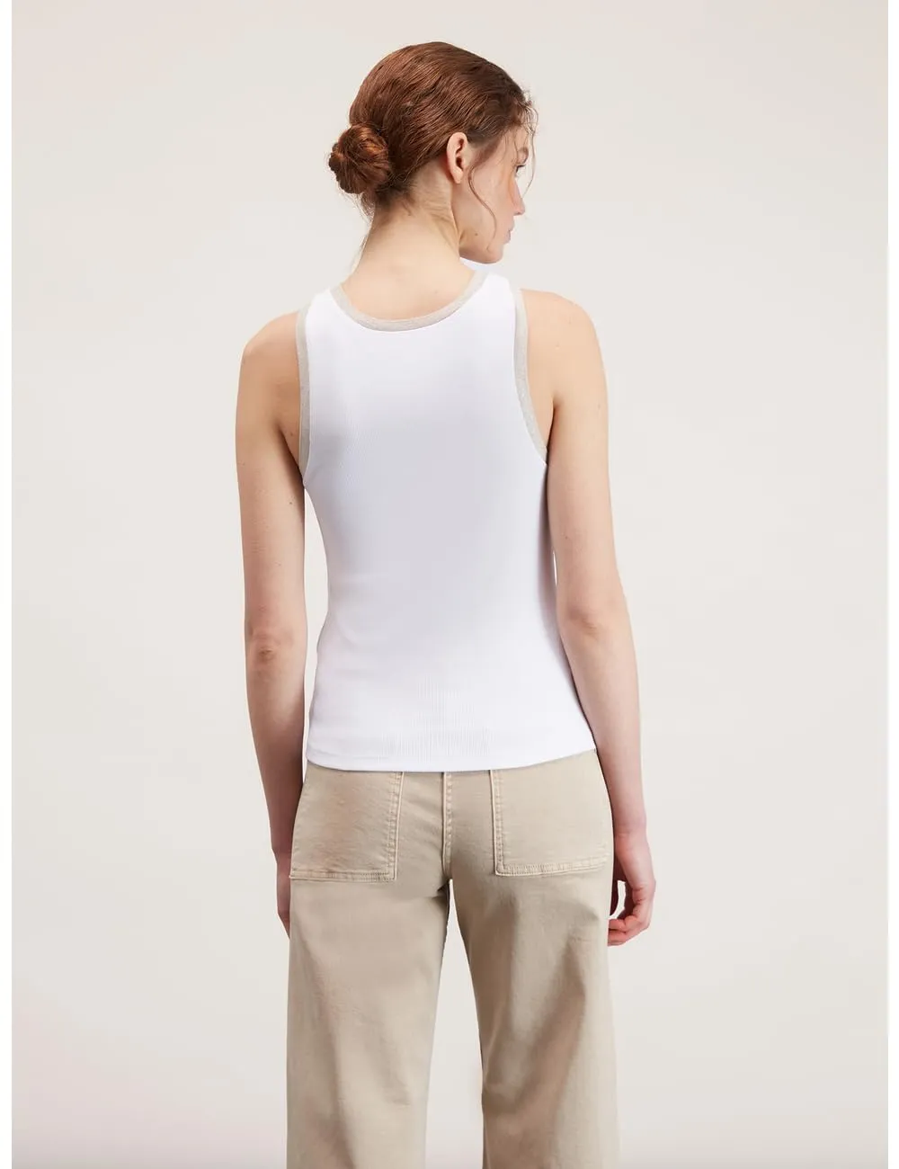 Motivi Tanktop gerippt Baumwolle Lurex-Bordüre