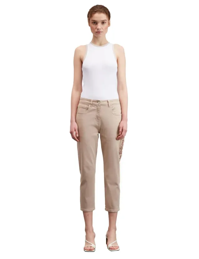 Motivi Hose Baumwolle Five-Pocket mit Stein-Stickerei