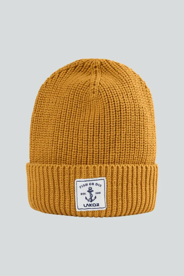 LAKOR Cotton Beanie Gelb Bio-Baumwolle Fisherman-Knit