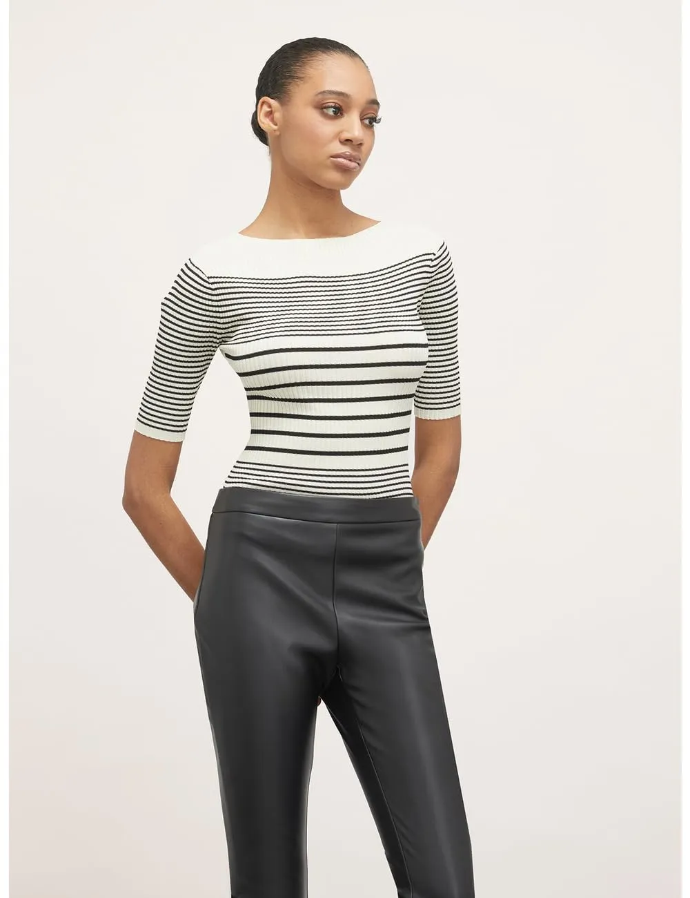 Motivi Rippenpullover Jacquard Pullover gestreift Kurzarm