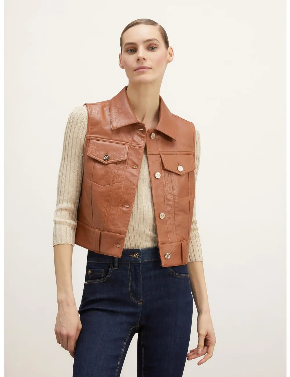 Motivi Denim-Gilet beschichtet Weste Metallknöpfe