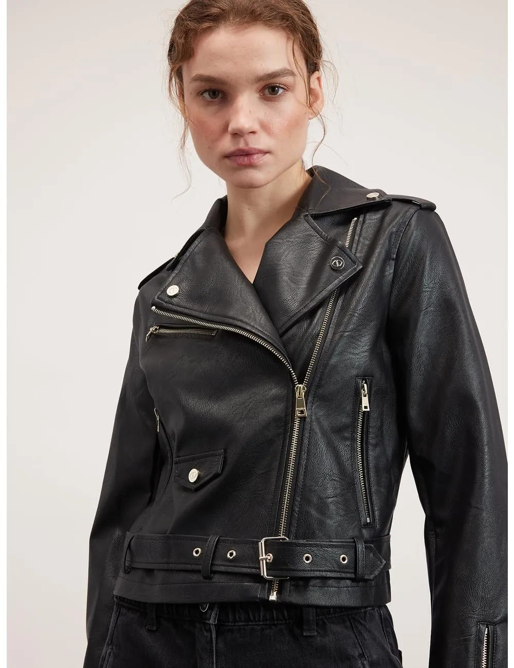 Motivi Bikerjacke in Leder-Optik Jacke mit Gürtel