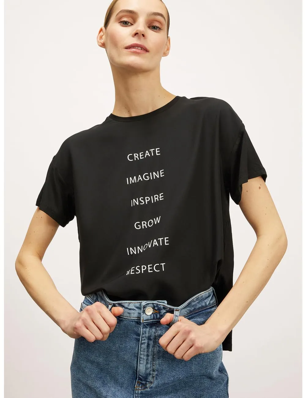 Motivi T-Shirt Boxy Druck Strasssteine