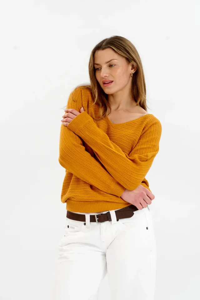 Komodo Pia Pullover Senf Lochstrick Bio-Baumwolle