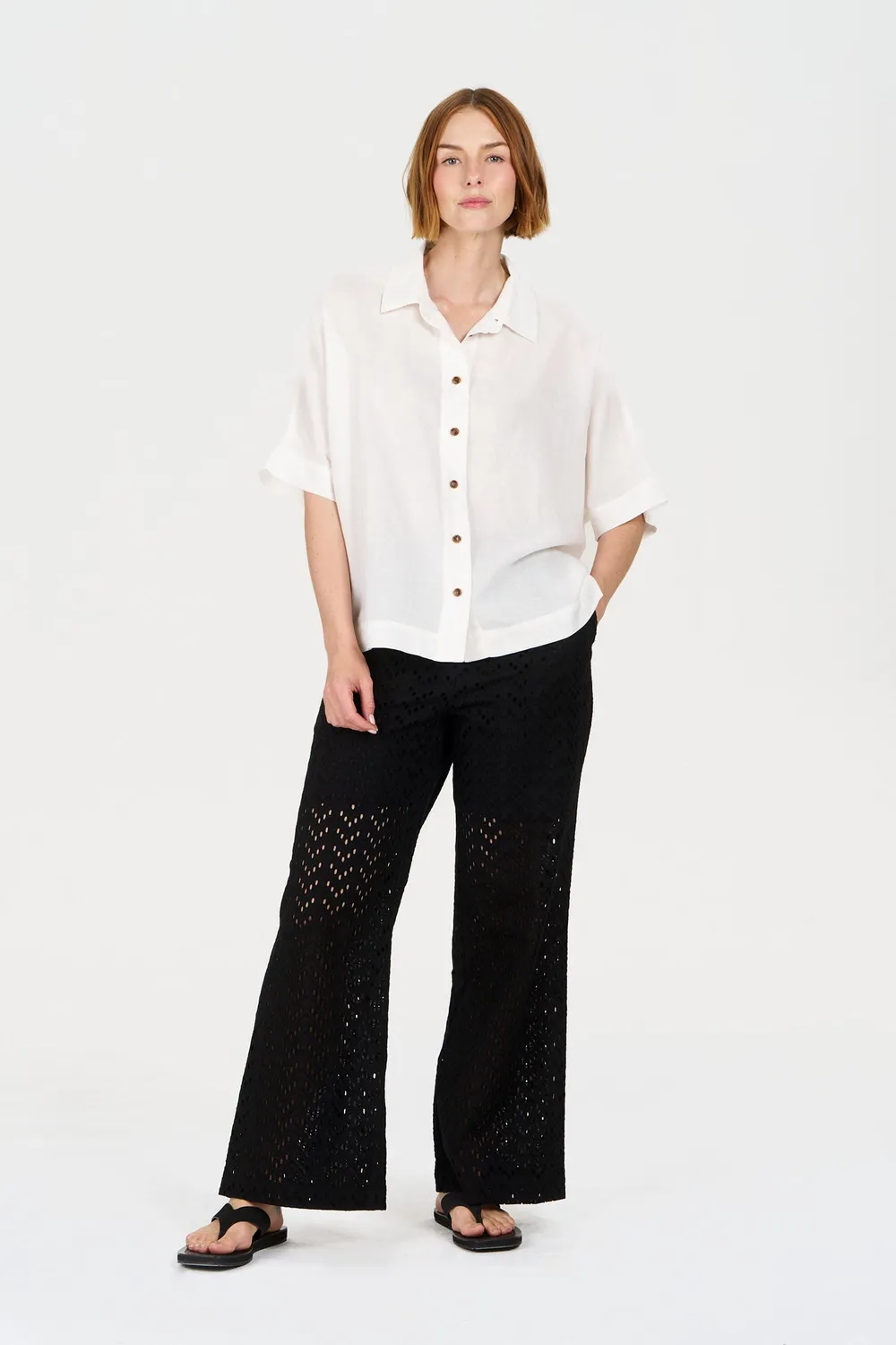 KOMODO KIMONO Bluse Weiß Tencel Leinen Damen