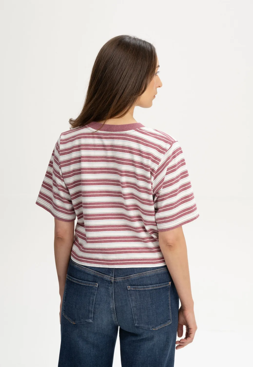 MELA DESNA Stripes Cropped T-Shirt thymian gestreift Baumwolle
