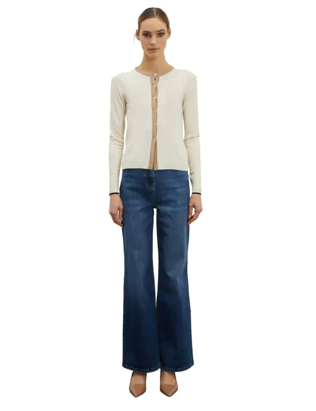 Motivi Basic-Cardigan mit Kontrastbürdüre Cardigan Viskose