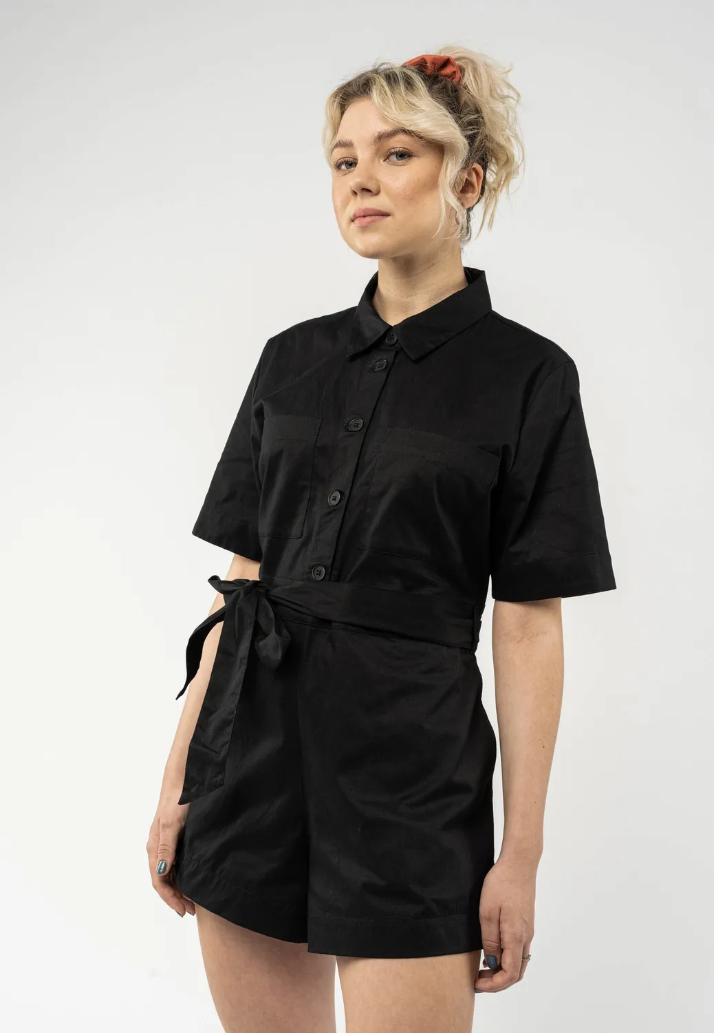 MELA SANELA Jumpsuit blau chambray Bio-Baumwolle