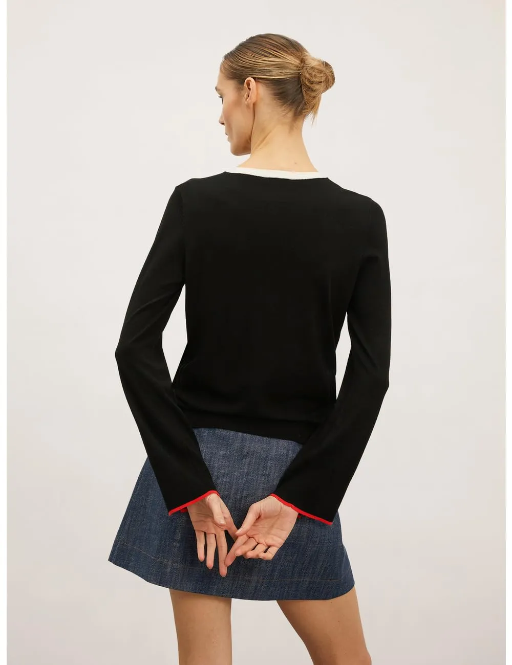 Motivi Basic-Pullover Viskose Kontrastbordüre