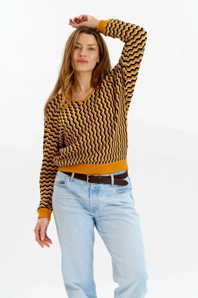 KOMODO CLOVER Pullover Senf Pointelle Bio