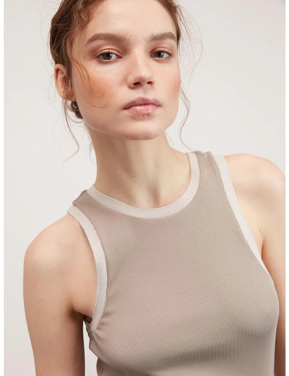 Motivi Tanktop mit Lurex-Bordüren gerippt aus Baumwolle