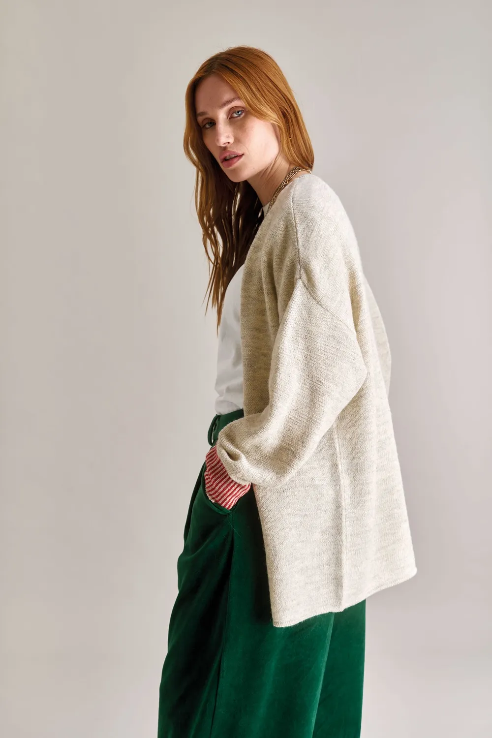 KOMODO AMELIA Strickjacke Natural Gr. 42 aus Lammwolle