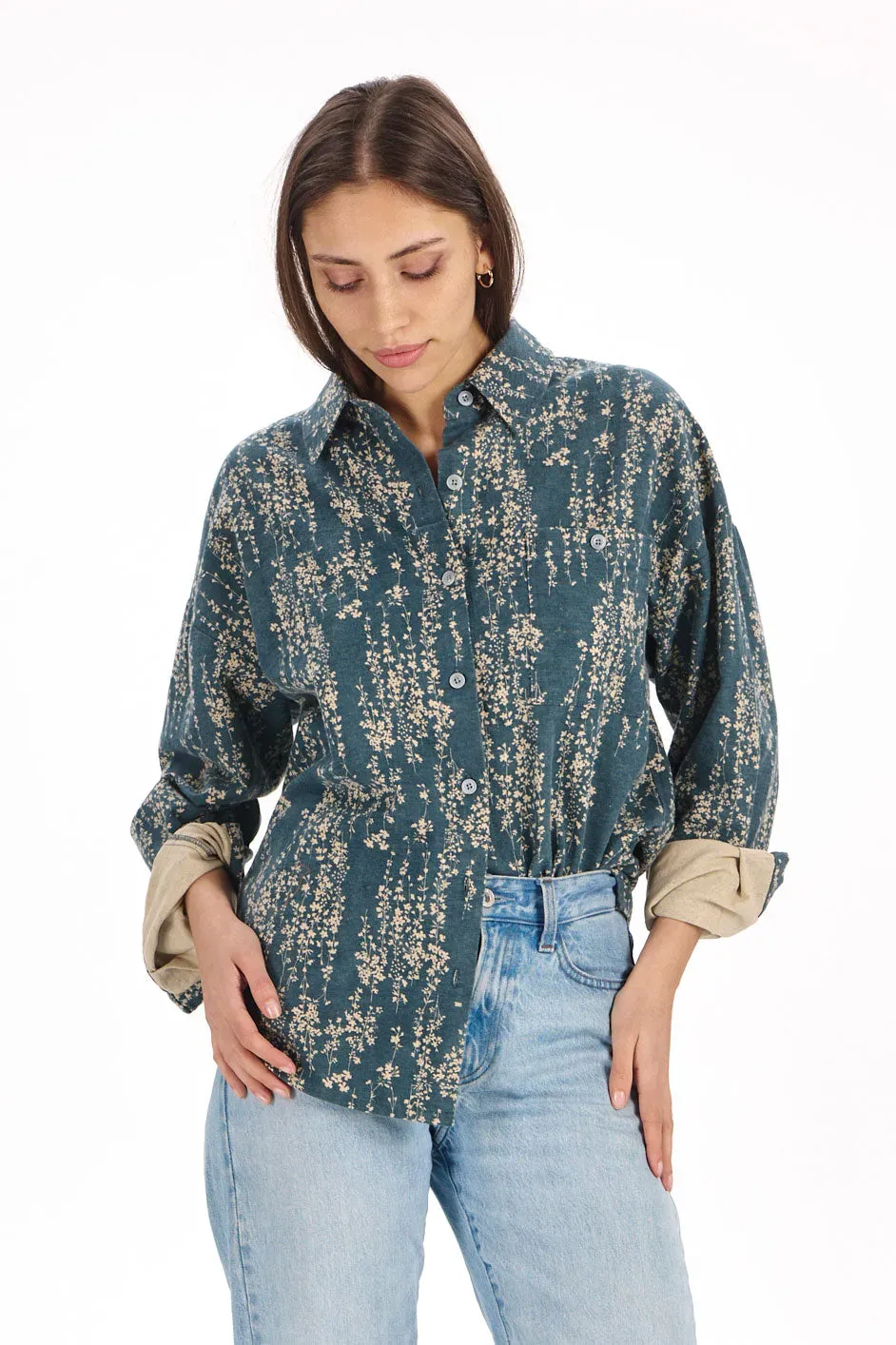 Komodo Hanako Hemd Blue Floral Bio-Baumwolle 40