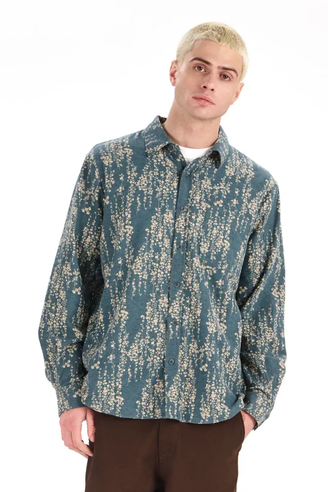 KOMODO SPECTRE Hemd blau Floral Bio-Baumwolle