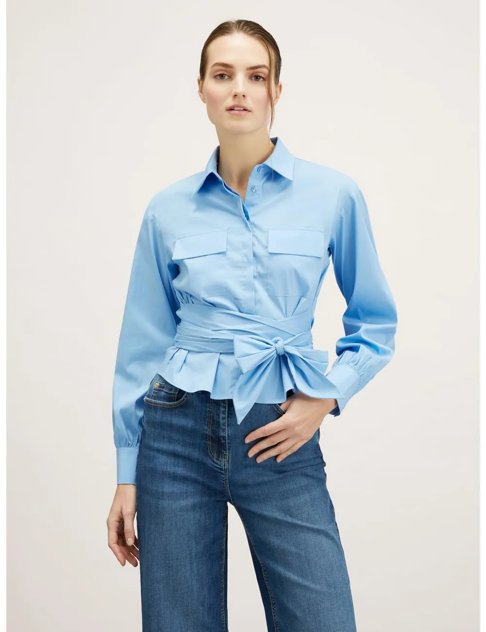 Motivi Spring Summer 24 Cropped-Hemdbluse Schärpengürtel
