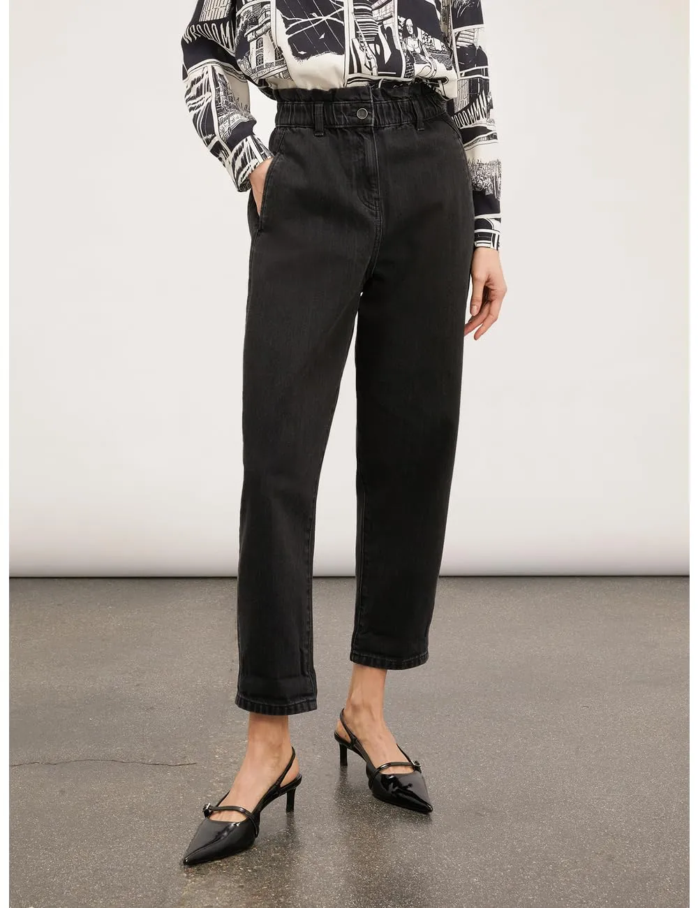 Motivi Baggy-Jeans hohe Taille schwarze Waschung