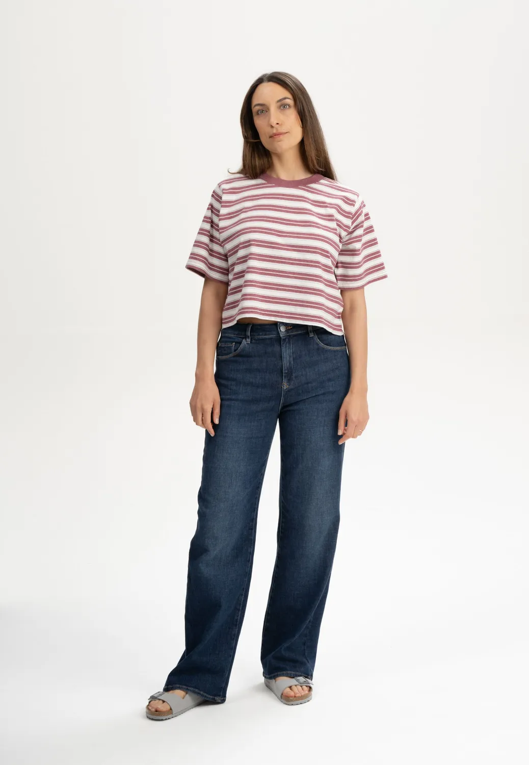 MELA DESNA Stripes Cropped T-Shirt thymian gestreift Baumwolle