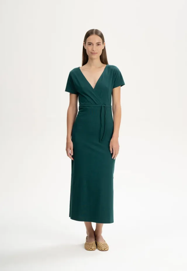 MELA SHREOSHI V-Neck Kleid lang navy Bio-Baumwolle