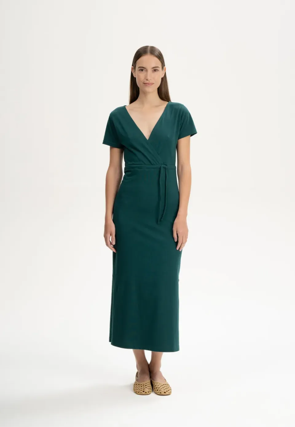 MELA SHREOSHI V-Neck Kleid lang navy Bio-Baumwolle