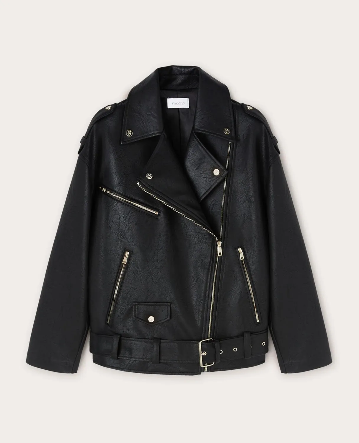 Motivi Oversize-Bikerjacke Leder-Optik XS Nieten