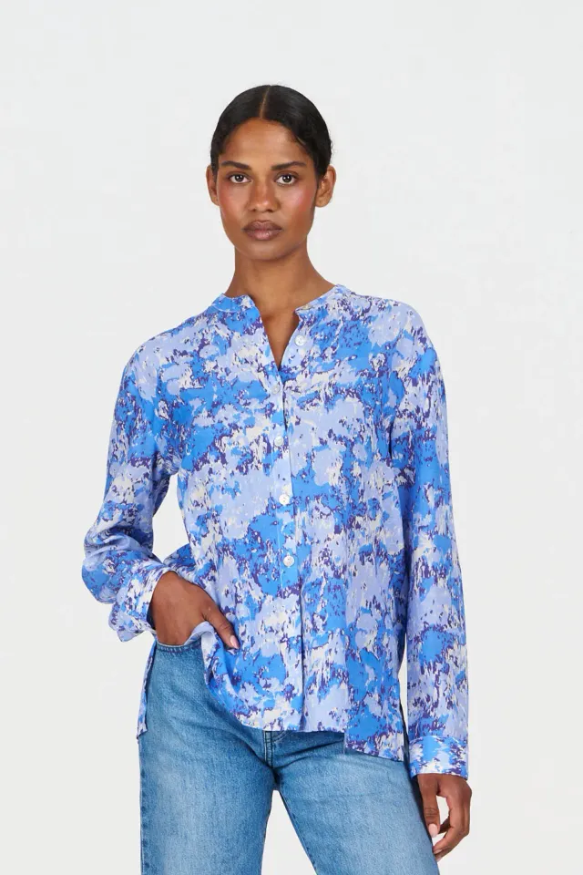 Komodo Corby Bluse Acid-Blue Tencel-Leinen