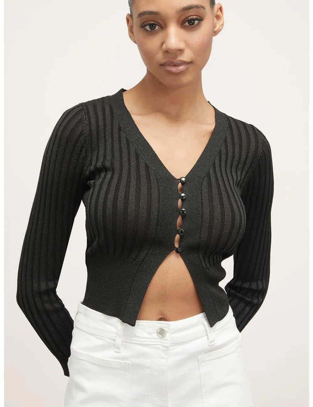Motivi Ripp-Cardigan kurz Lurex Cardigan mit Knöpfen