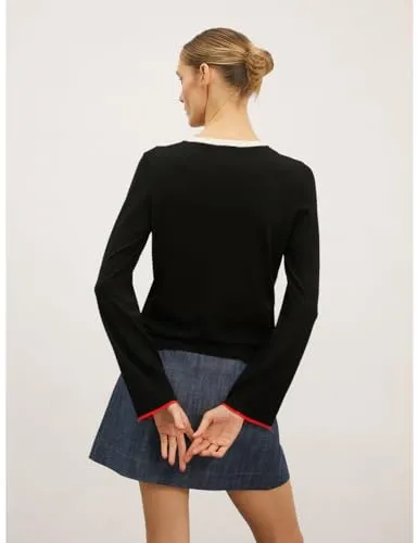 Motivi Basic-Pullover Viskose Kontrastbordüre