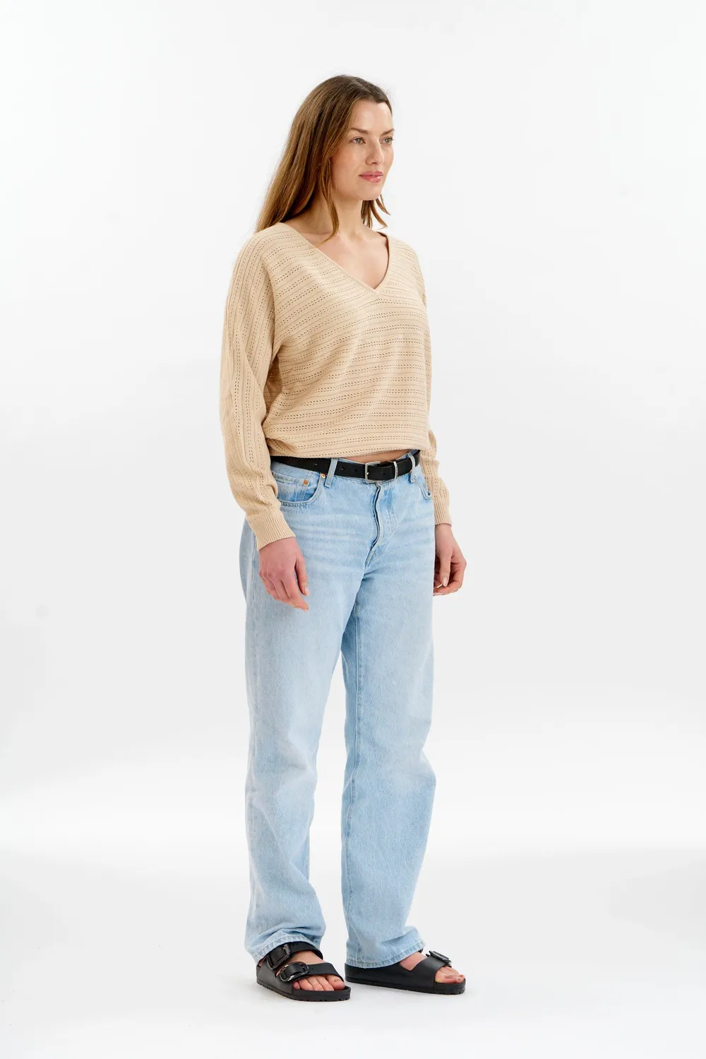 Komodo Pia Pullover Creme Bio-Baumwolle Lochstrick
