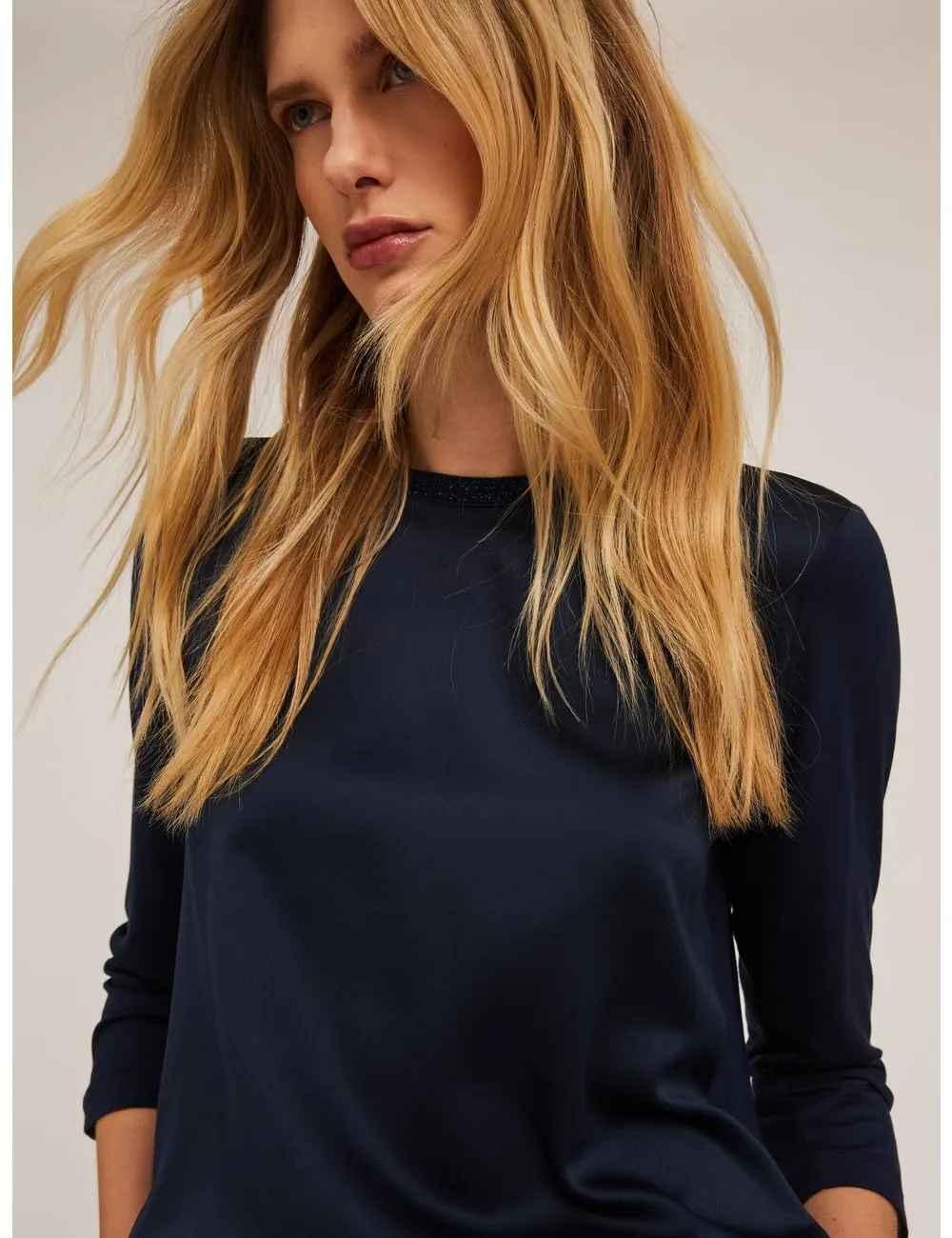 Motivi Spring Summer 24 Basic-T-Shirt Satin Jersey Lurex