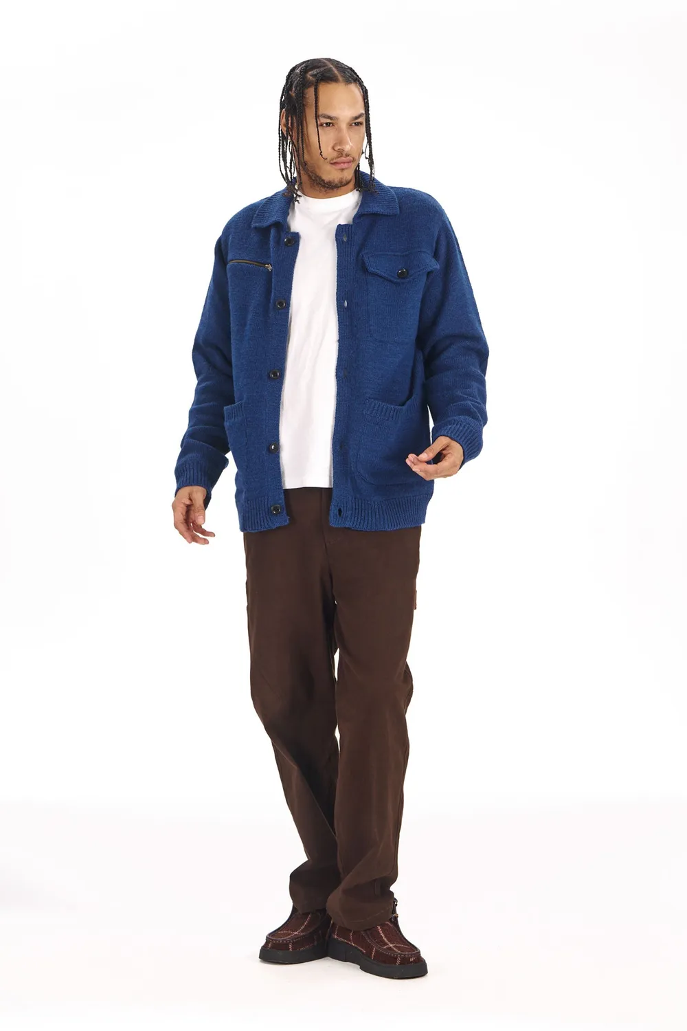 Komodo Wolfie Strickjacke Herren Navy Lammwolle